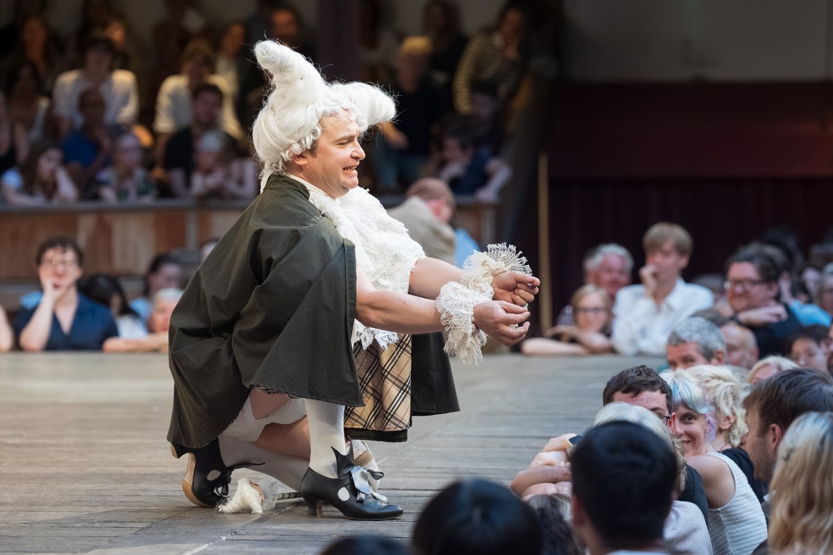 Jonnie Broadbent as Touchstone in As You Like It at Shakespeare's Globe
