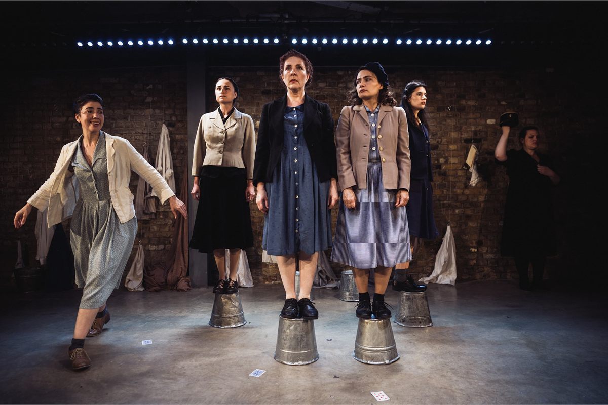 The company of The Banality of Evil: Hannah Arendt, France, 1940 at the Arcola Theatre. Photo by Alex Brenner
