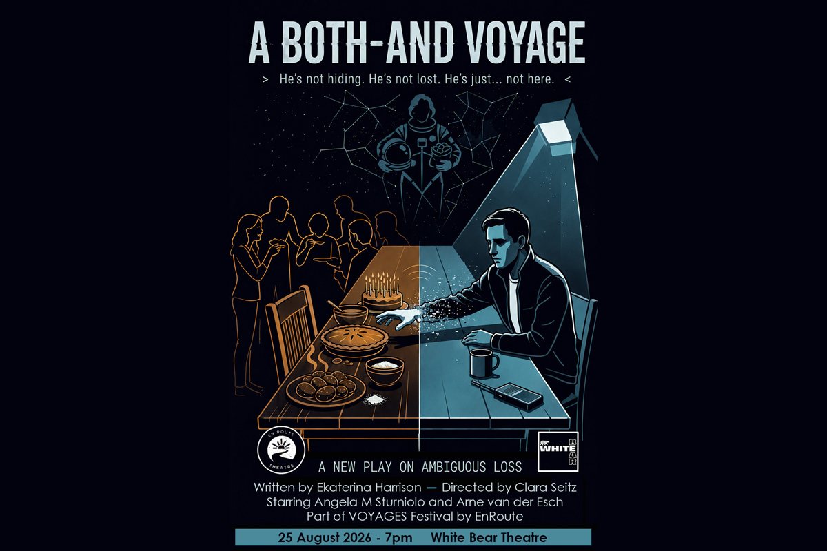 Poster artwork for A Both-And Voyage (Aksel and Space Grandma) at the White Bear Theatre