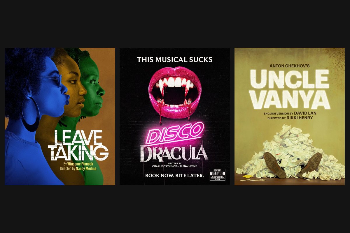 Key art for Leave Taking, Disco Dracula and Uncle Vanya at Bristol Old Vic in 2027