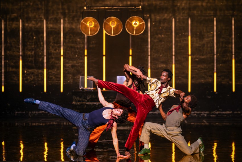 Hugo Bragg, Nahum McLean, Darius Drooh and Lukas Hunt in The Brown Suite. Photo: Deborah Jaffe Hugo Bragg, Nahum McLean, Darius Drooh and Lukas Hunt dancing in The Brown Suite