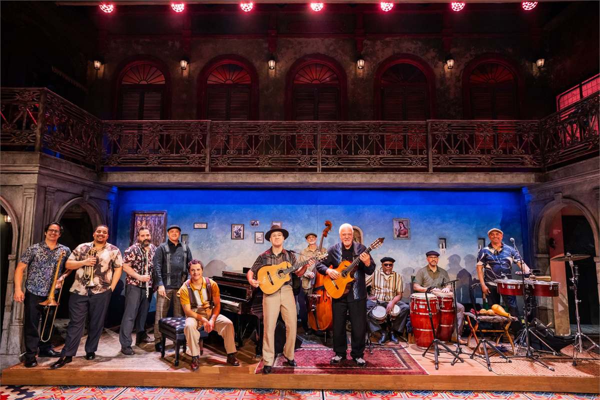 The Afro-Cuban band of Buena Vista Social Club on stage at the Gerald Schoenfeld Theatre on Broadway. Photo by Matthew Murphy