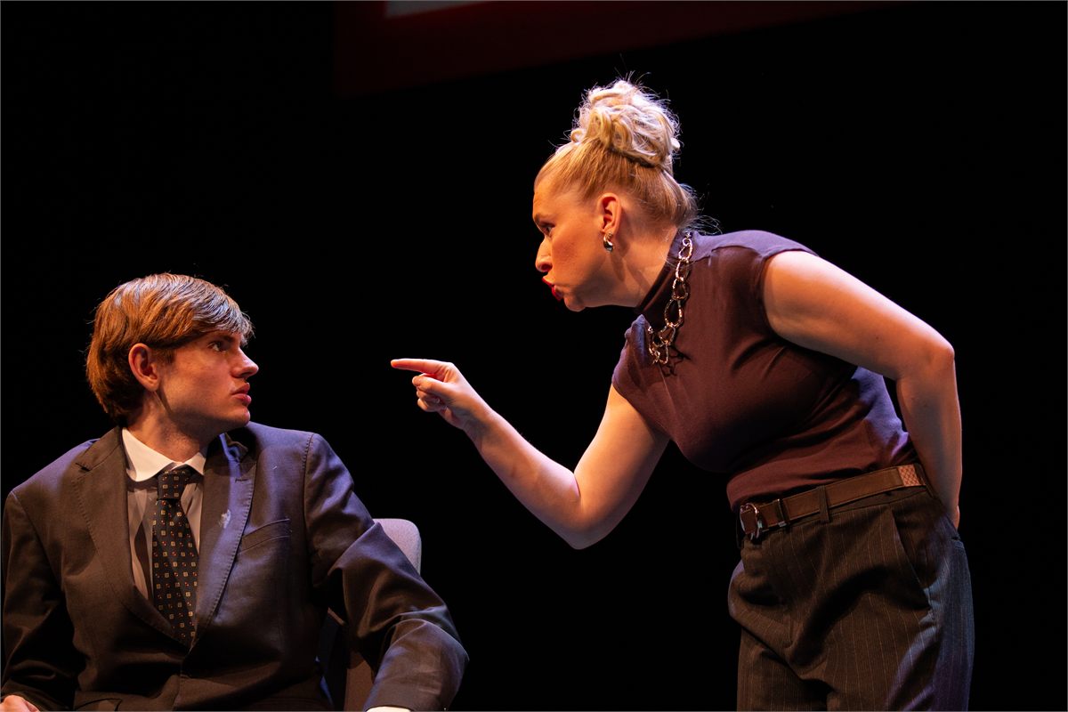 Ciaran O’Breen as Thomas and Jasmine Whipps as Isobel in Bull at the Park Theatre. Photo by Becky Bailey