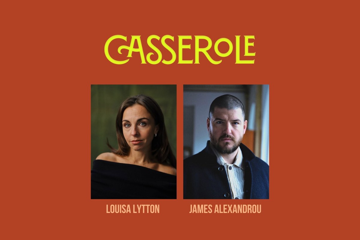 Louisa Lytton and James Alexandrou in the cast artwork for Casserole at Playhouse East. Image courtesy of Playhouse East