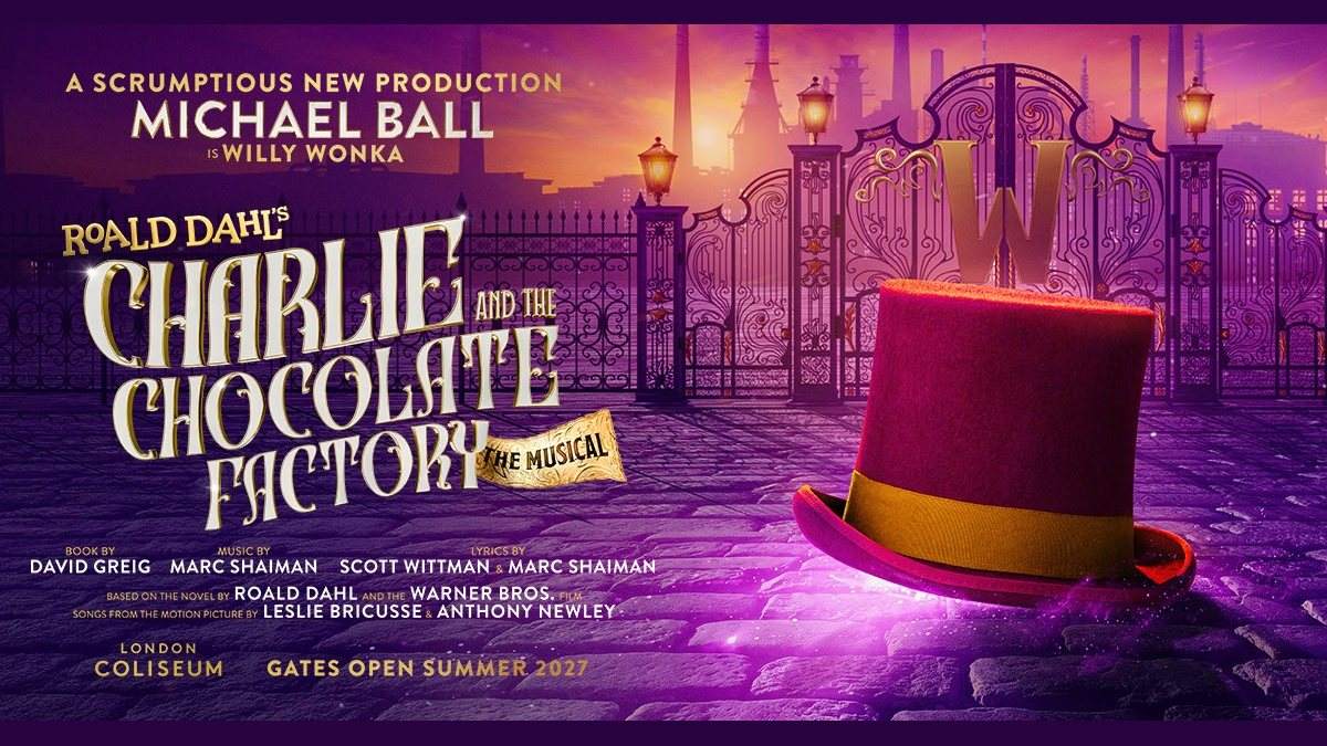 Artwork for Charlie and the Chocolate Factory at the London Coliseum, with Michael Ball as Willy Wonka