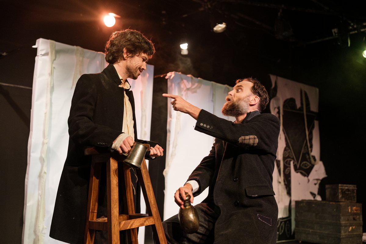 Jack Jacobs as Raskolnikov and Andrew Callaghan as Porfiry in Crime and Punishment at the Jack Studio Theatre
