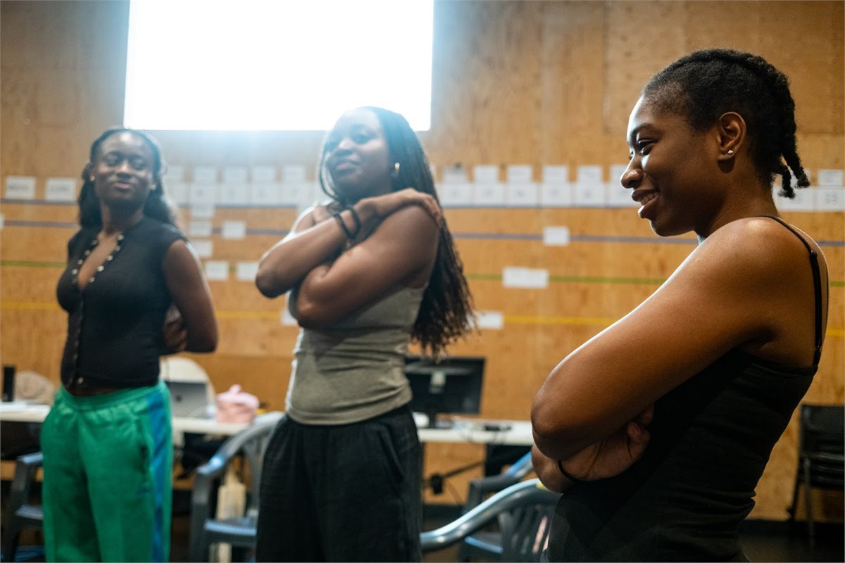 Members of the company of Girls in rehearsal at the Young Vic