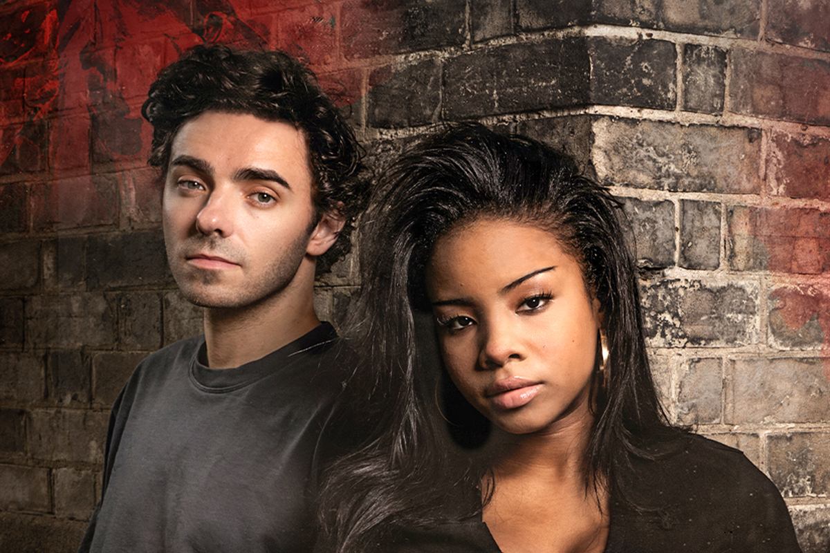 Nathan Sykes as Orpheus and Fayth Ifil as Eurydice in Hadestown at the Lyric Theatre. Photo by Michael Wharley