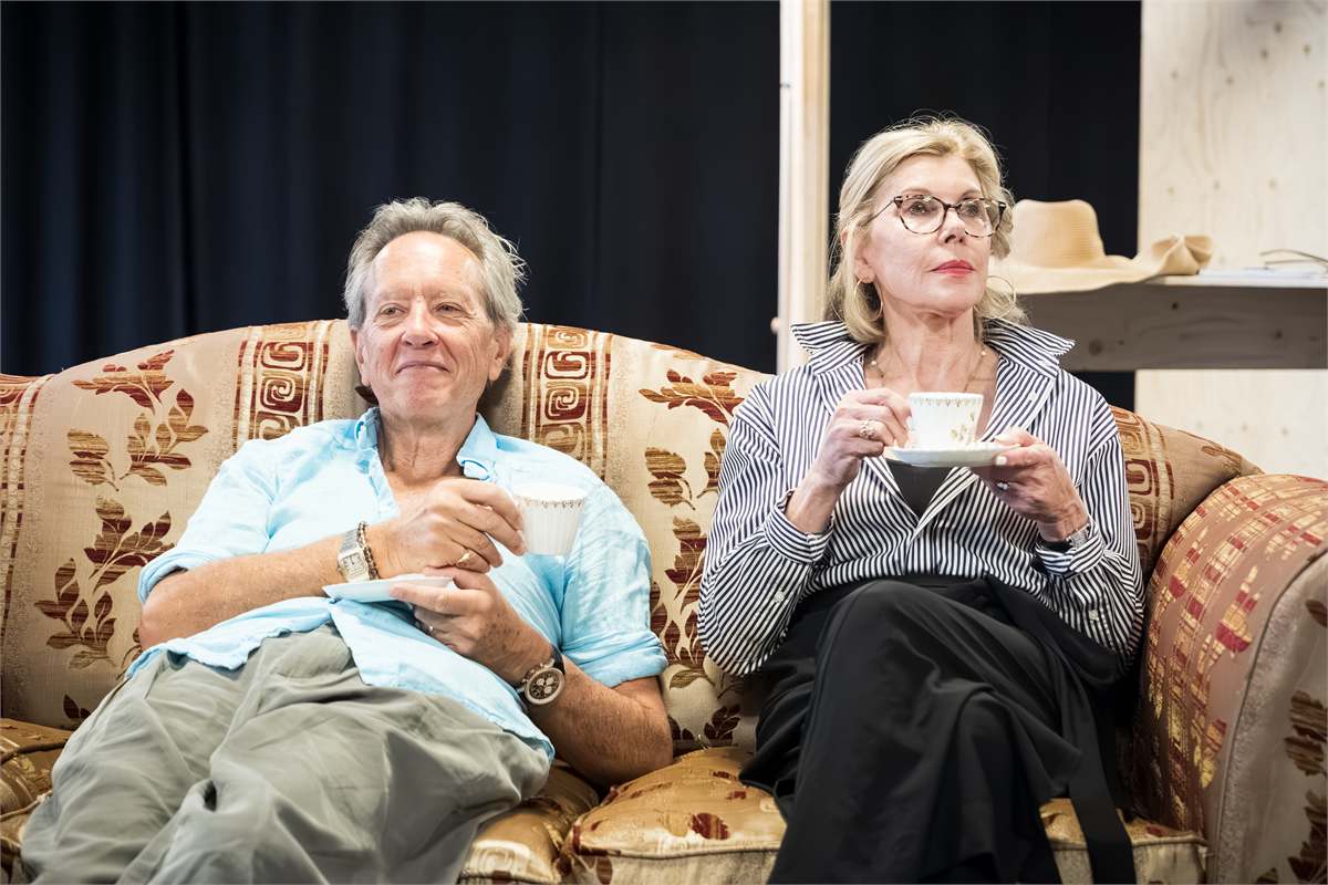 Richard E. Grant and Christine Baranski in rehearsals for Hay Fever at Wyndham's Theatre. Photo by Marc Brenner