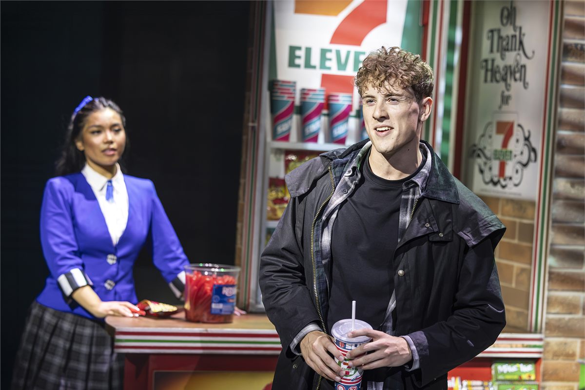 Gerardine Sacdalan as Veronica Sawyer and Louis Hearsey as J.D. in Heathers the Musical. Photo by Pamela Raith