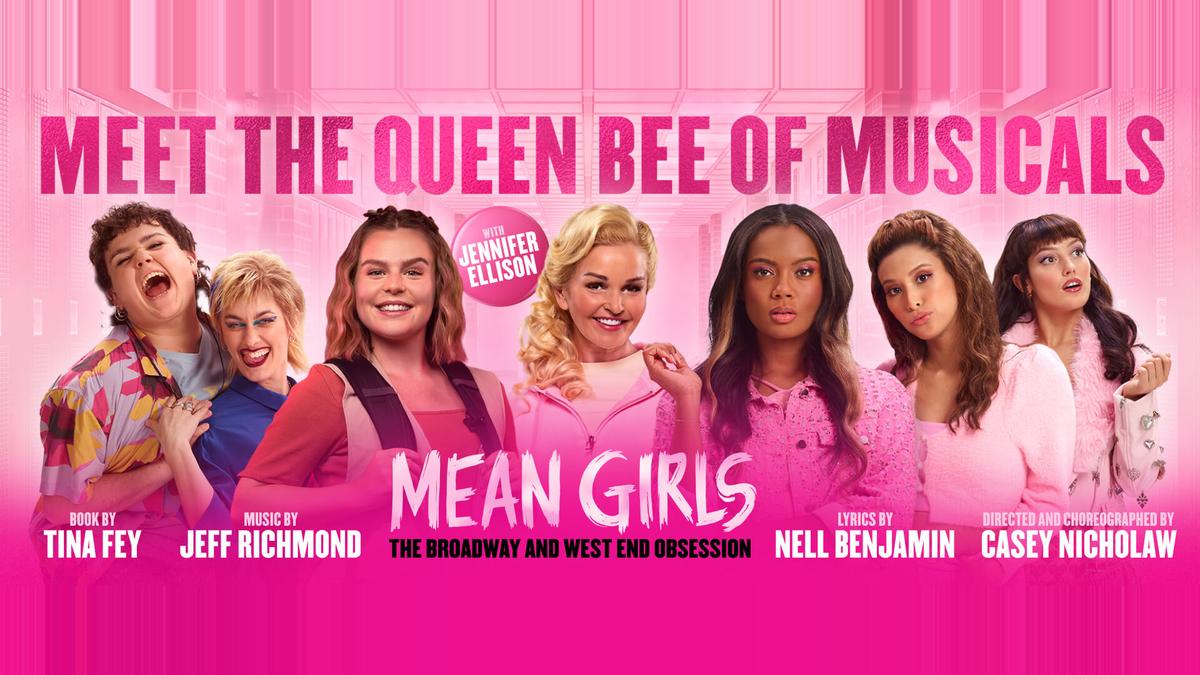 Jennifer Ellison and the principal cast of the Mean Girls UK and Ireland tour in the tour artwork