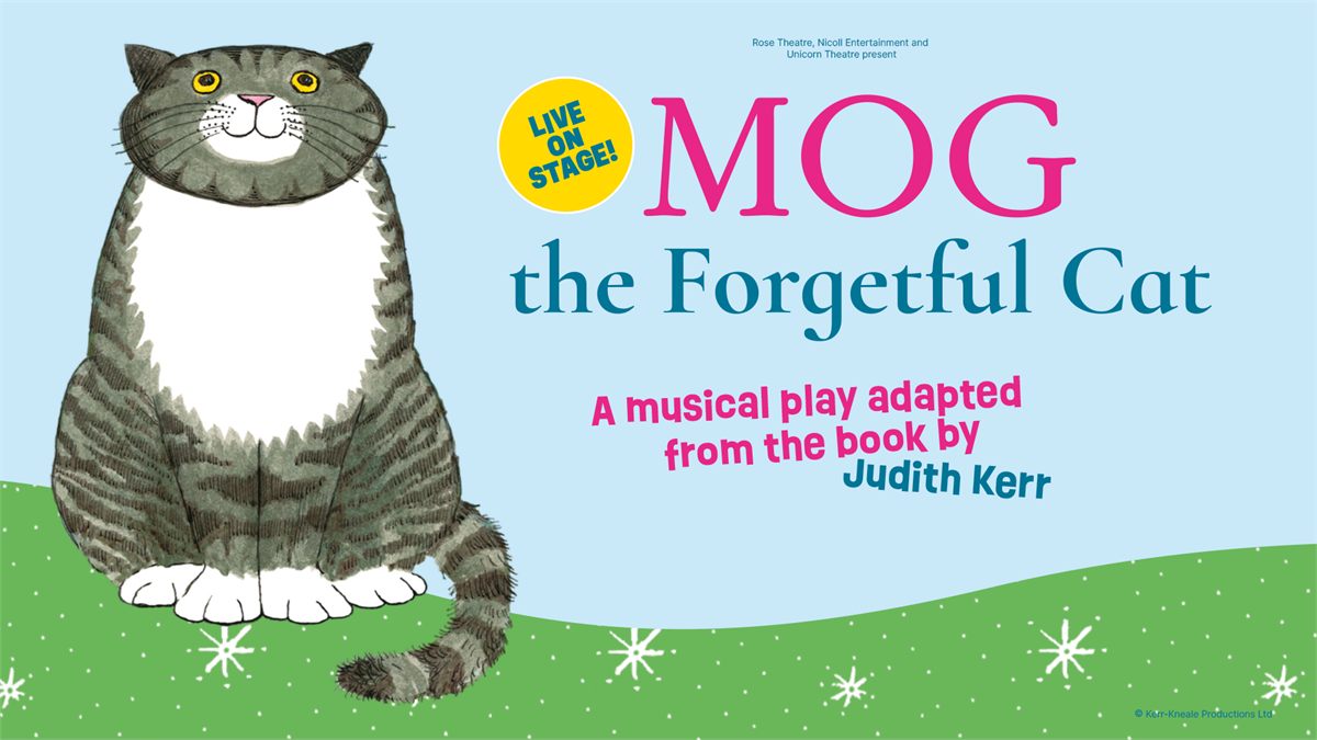 Key art for Mog the Forgetful Cat, a musical play adapted from the book by Judith Kerr