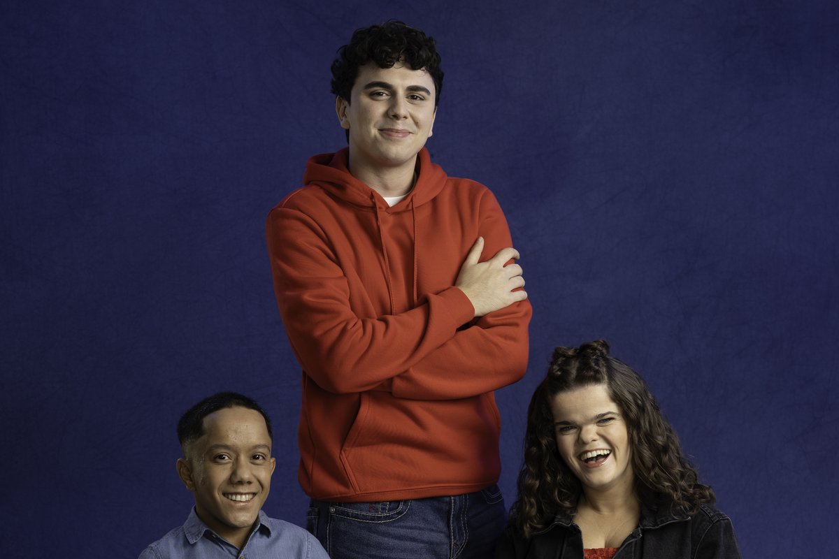 Hassan Taj, Sonny Monaghan and Abbie Purvis, who join the new company of Paddington The Musical at the Savoy Theatre. Photo by Hugo Glendinning