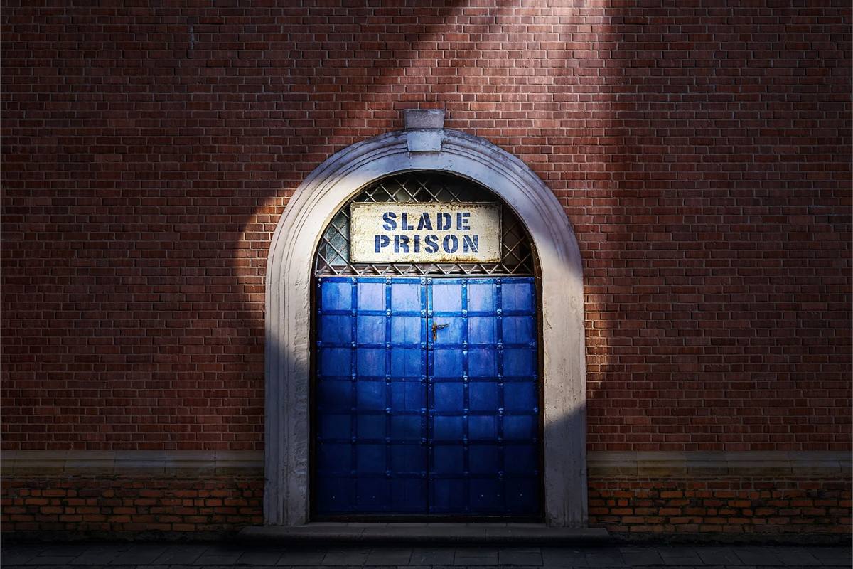 Artwork for the Porridge stage tour: the blue doors of Slade Prison