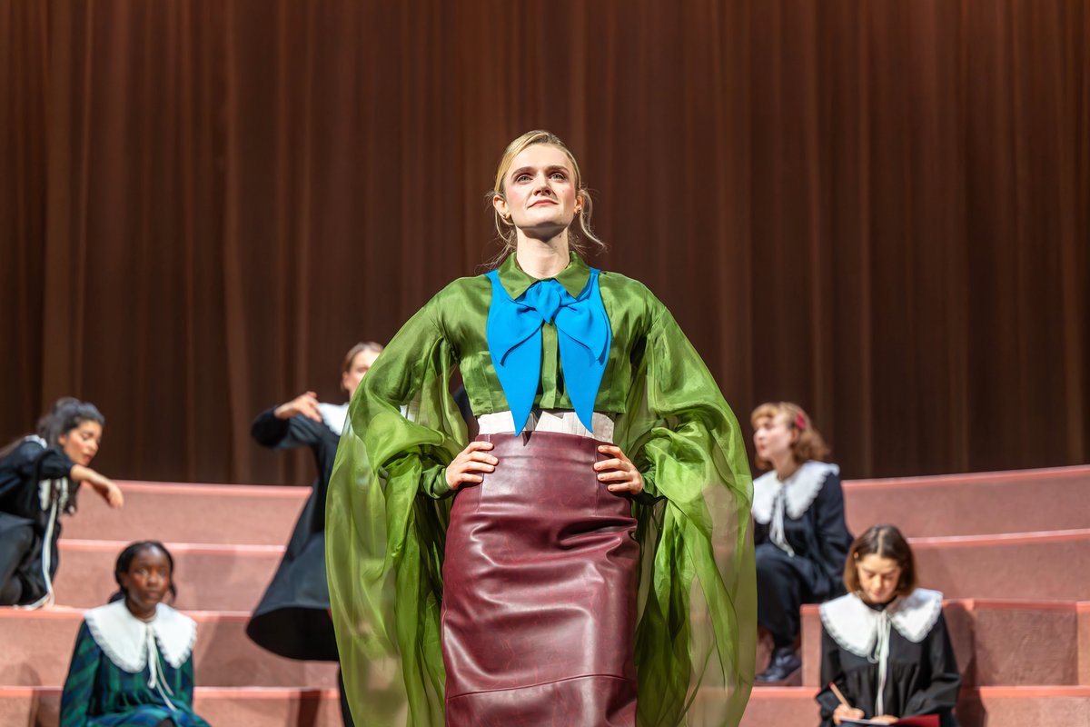 Gayle Rankin as Jean Brodie with her pupils in The Prime of Miss Jean Brodie at the Royal Lyceum Theatre, Edinburgh. Photo by Mihaela Bodlovic