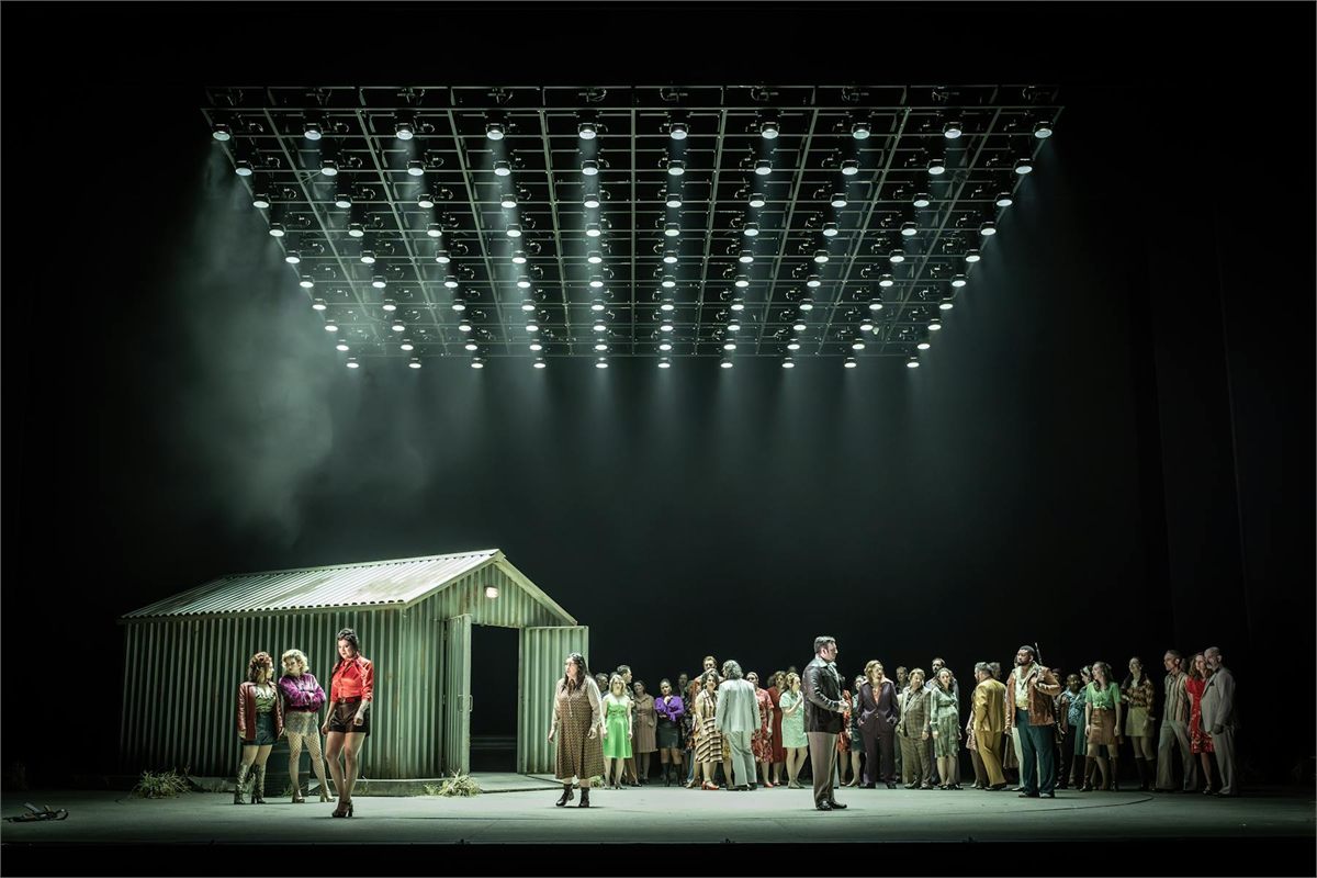 The company of Carmen beneath Alessandro Carletti’s lighting rig at the Royal Opera House. Photo: Royal Ballet and Opera