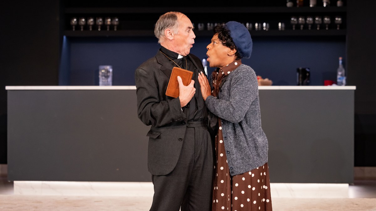 Mark Rylance as Pastor Blake and Suzette Llewellyn as Grandma in Tartuffe (Remixed) at the Marylebone Theatre