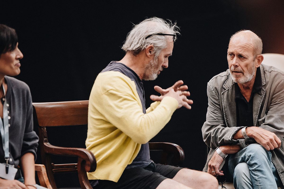 Stephen Dillane and Andrew Woodall in rehearsals for The Lives of Others at the Adelphi Theatre. Photo by Danny Kaan