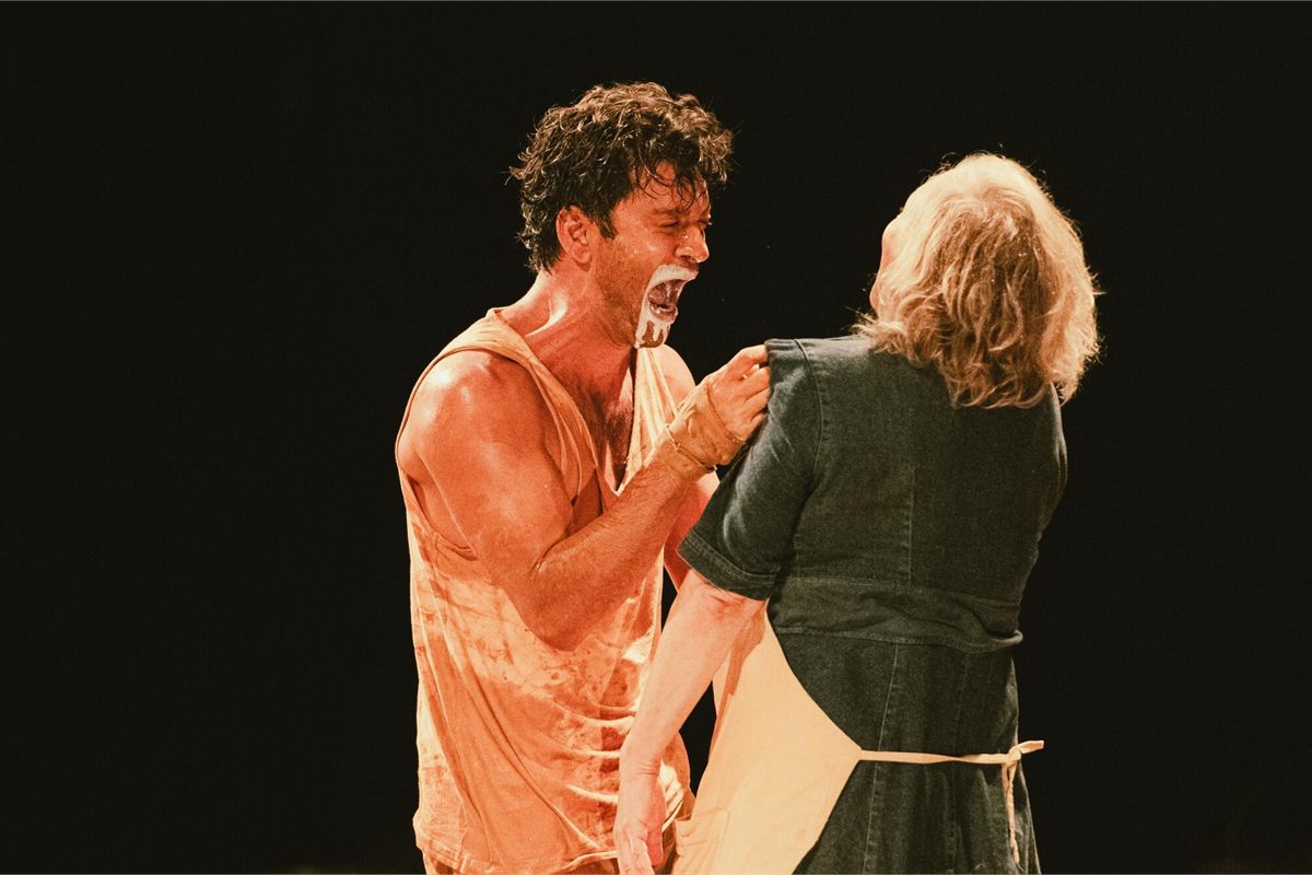 Armando Babaioff and Denise Del Vecchio in Tom at the Farm (Tom na Fazenda) at the Barbican Theatre