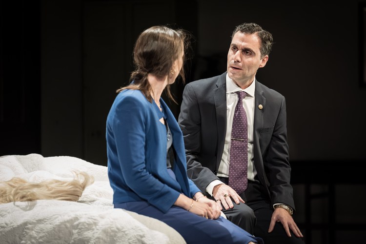 Kate O’Flynn as Iris and Sargon Yelda as Rufus in Triumph at the Almeida Theatre. Photo by Marc Brenner
