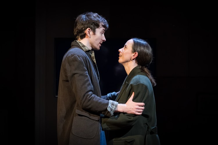 Matthew Beard as Marcus and Kate O’Flynn as Iris in Triumph at the Almeida Theatre. Photo by Marc Brenner
