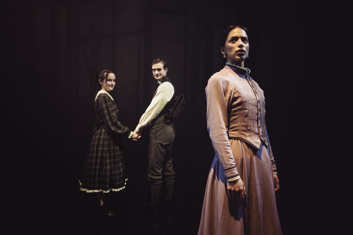 Kathleen McAuley Irvine, Toby Beynon and Amy Tara in The Turn of the Screw at the Arcola Theatre