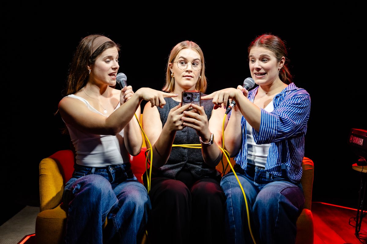 Frances Gilbert, Shona Maule and Carine Gilbert in Under the Influence at the King’s Head Theatre. Photo by Danny Kaan