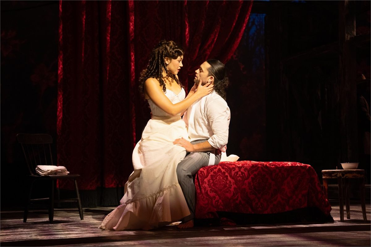 Solea Pfeiffer and Bradley Jaden in Wanted on Broadway. Photo by Julieta Cervantes