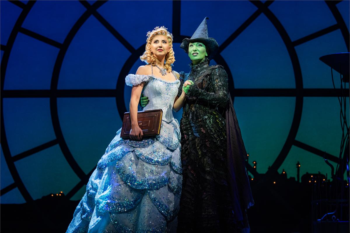 Glinda and Elphaba in Wicked at the Apollo Victoria Theatre. Photo by Mark Senior